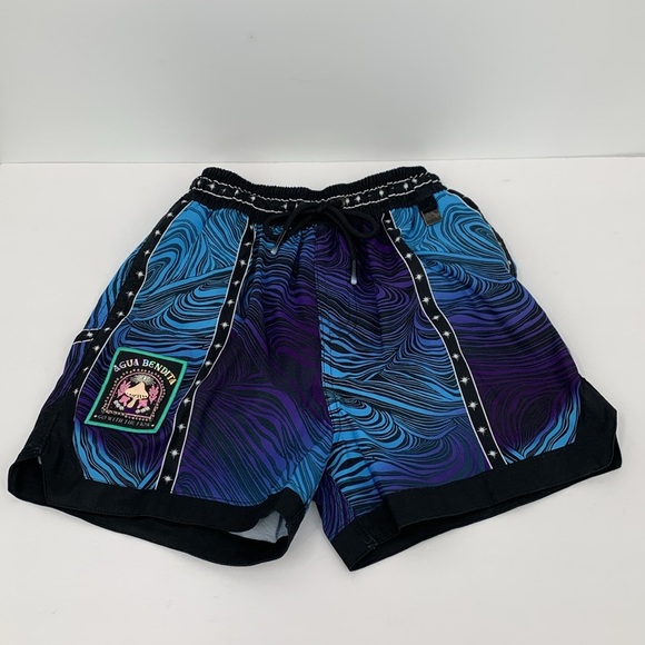 Agua Bendita Luke Eter swim shorts trunks blue purple swirl patch boys new 12 - Picture 1 of 4